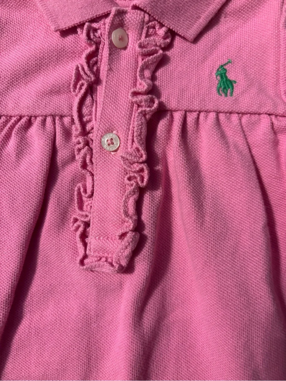 Ralph Lauren Outfit Pink One piece Green Pony Logo Romper 2 Button 6 Months